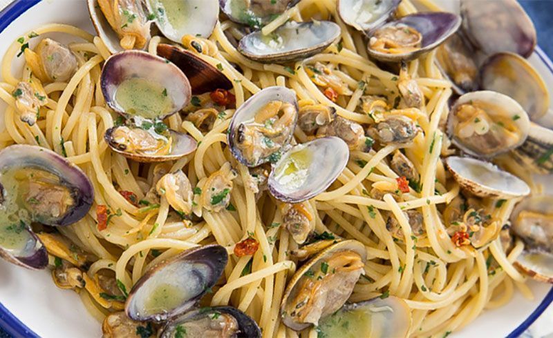 Espaguetis con marisco en Pompeya